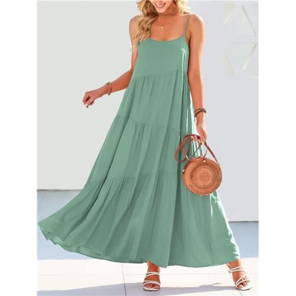 ANRABESS Women Summer Casual Loose Sleeveless Sundress Spaghetti Strap Flowy - Picture 3 of 6